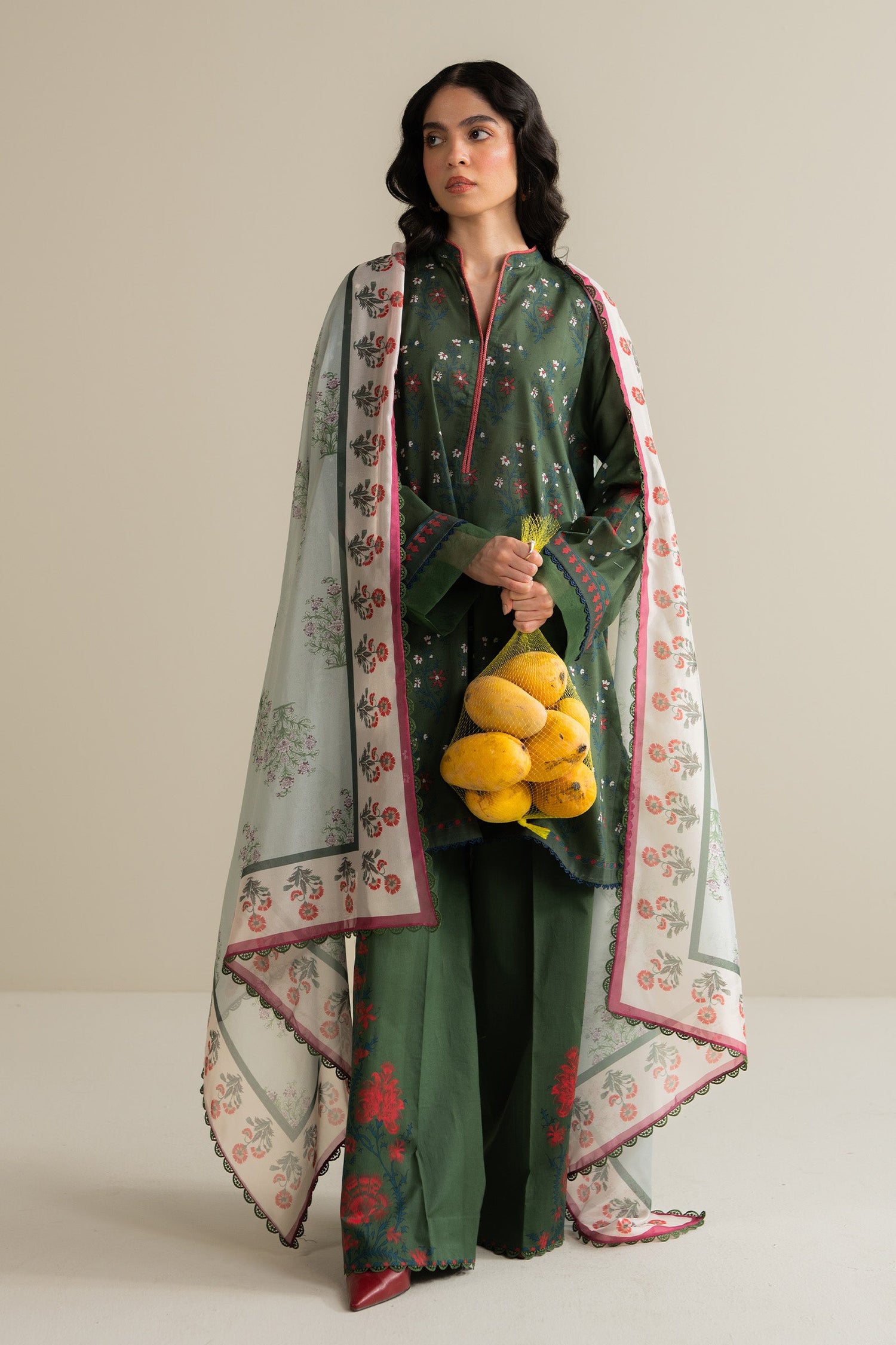 Zara Shahjahan 3 Piece Custom Stitched Suit - Green - LB30516