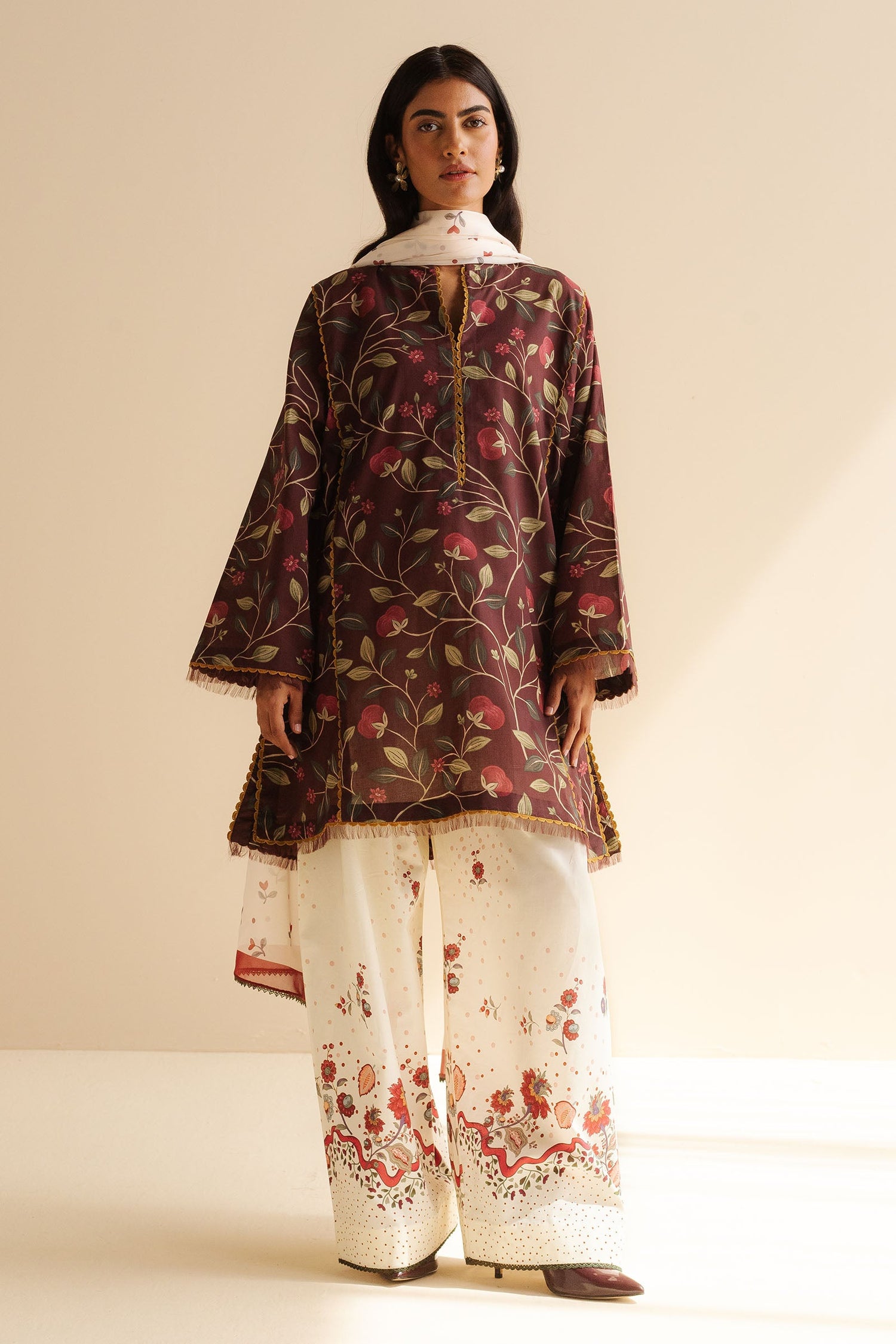 Zara Shahjahan 3 Piece Custom Stitched Suit - Brown - LB30252
