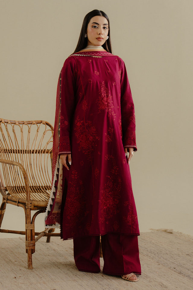 Zara Shahjahan 3 Piece Custom Stitched Suit - Red - LB30230