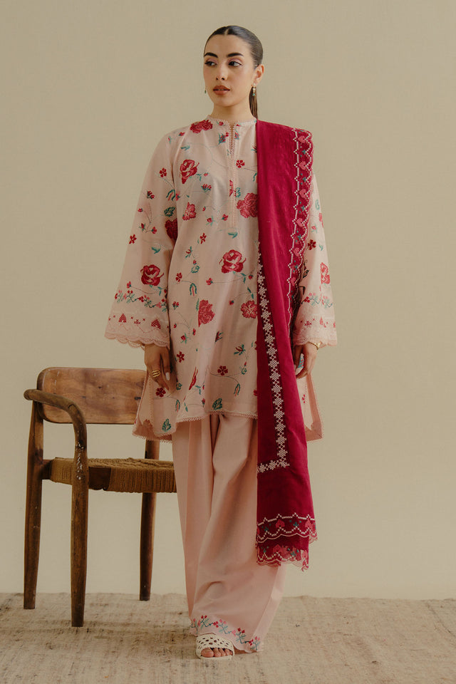 Zara Shahjahan 3 Piece Custom Stitched Suit - Pink - LB30222