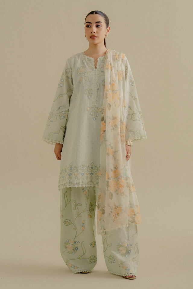 Zara Shahjahan 3 Piece Custom Stitched Suit - Green - LB30216