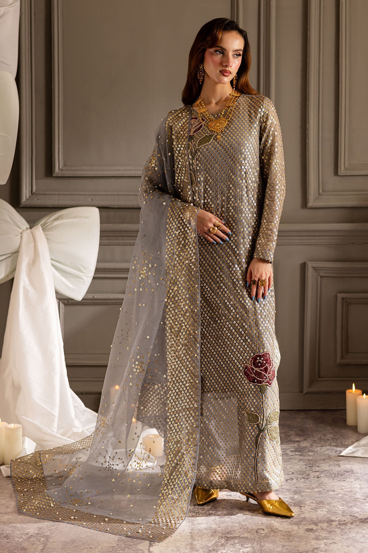 Nureh 3 Piece Pret Suit - Gray - LB30041