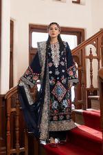 Maryam Hussain 3 Piece Custom Stitched Suit - Blue - LB30912