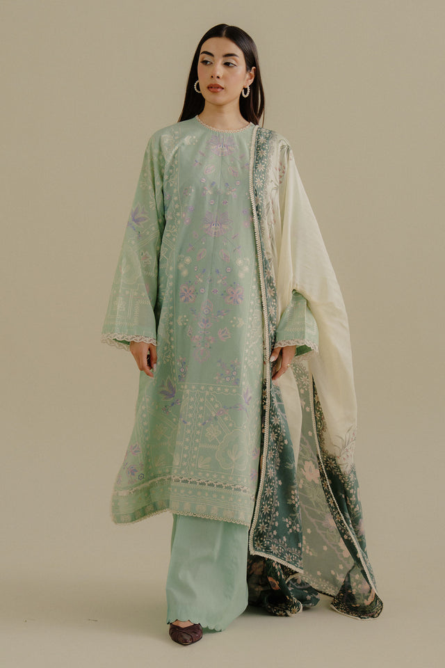 Zara Shahjahan 3 Piece Custom Stitched Suit - Green - LB30233