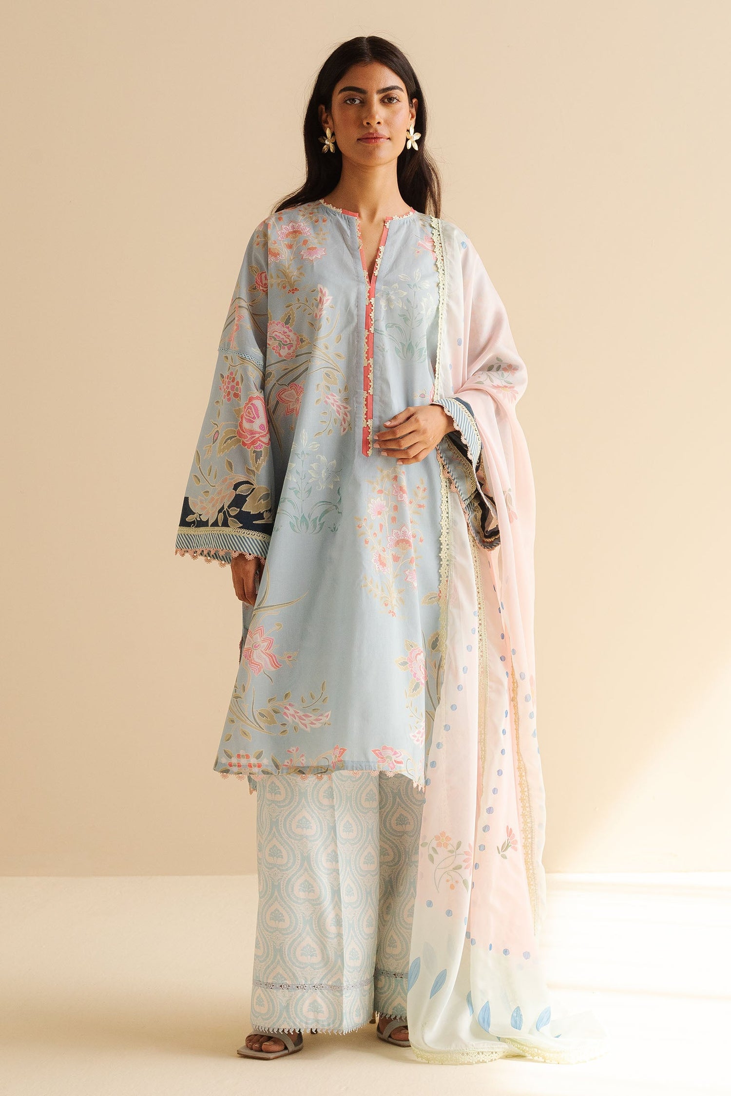 Zara Shahjahan 3 Piece Custom Stitched Suit - Blue - LB30268