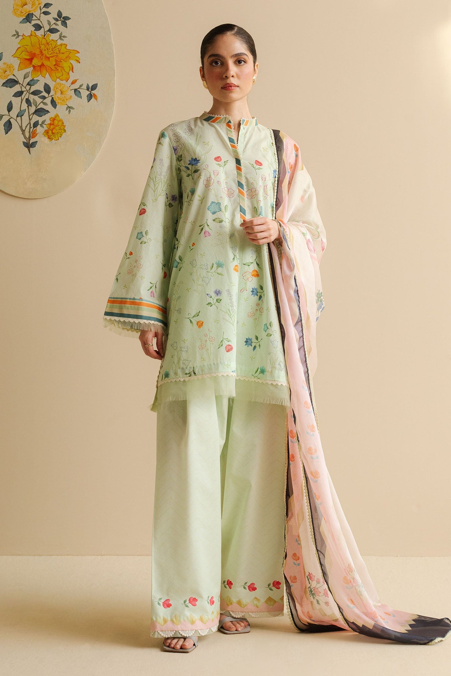 Zara Shahjahan 3 Piece Custom Stitched Suit - Green - LB30267
