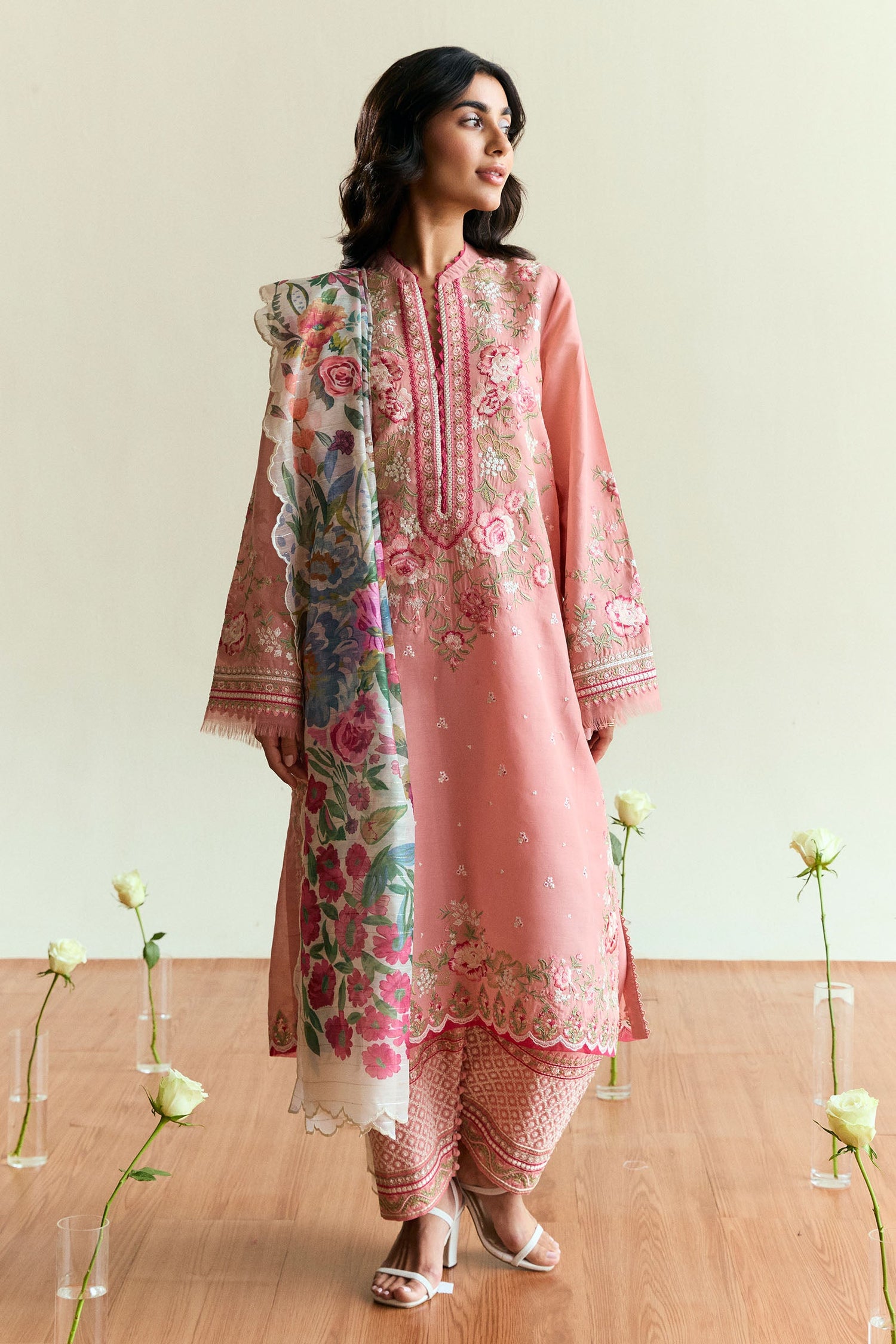 Zara Shahjahan 3 Piece Custom Stitched Suit - Pink - LB30413