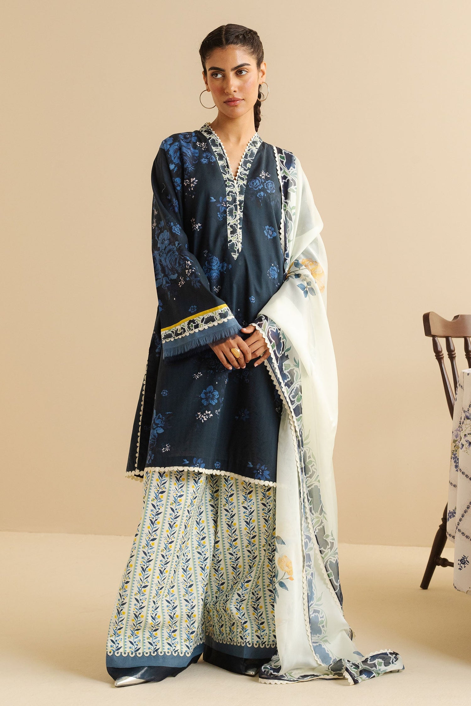 Zara Shahjahan 3 Piece Custom Stitched Suit - Blue - LB30260