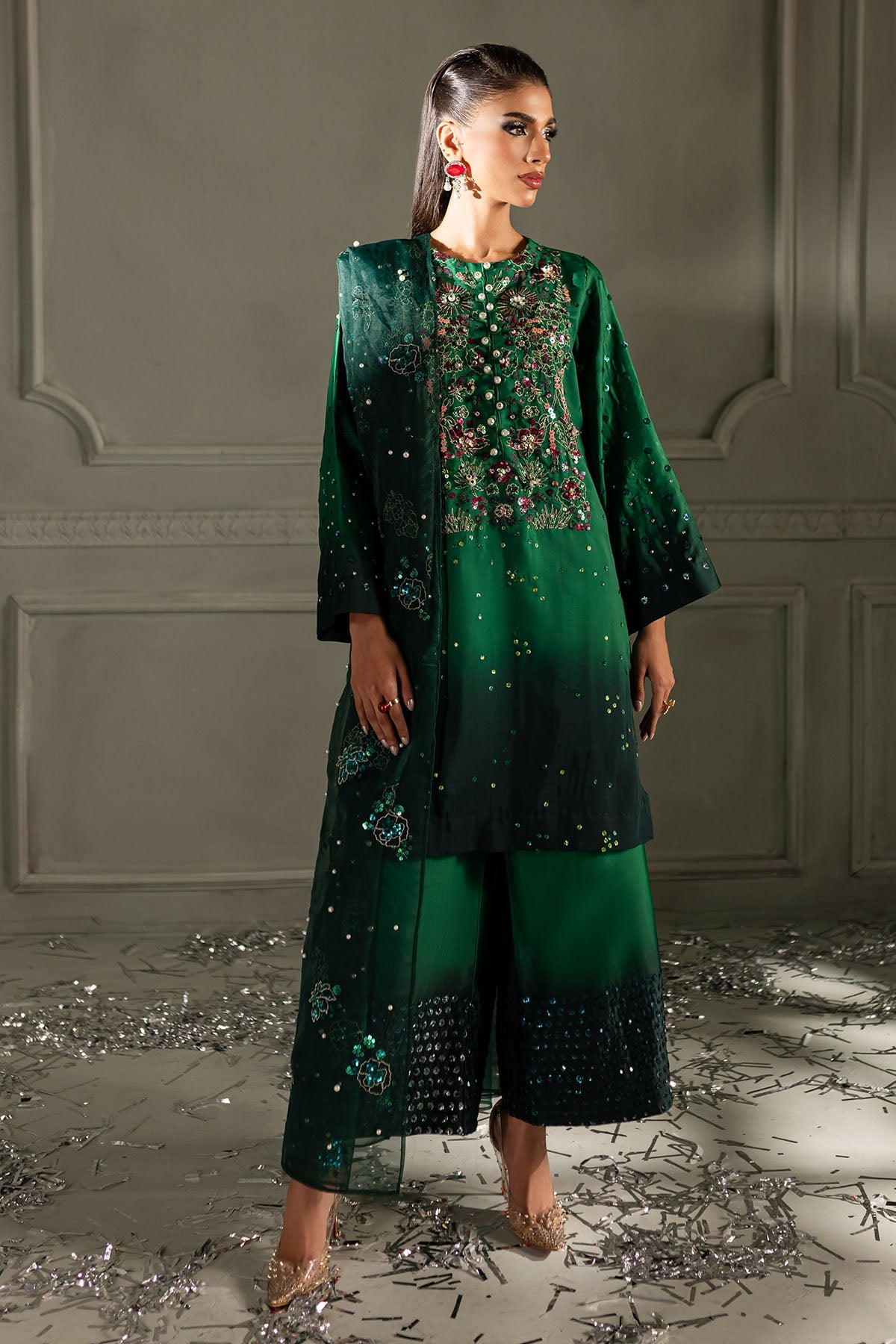 Nureh 3 Piece Pret Suit - Green - LB30033
