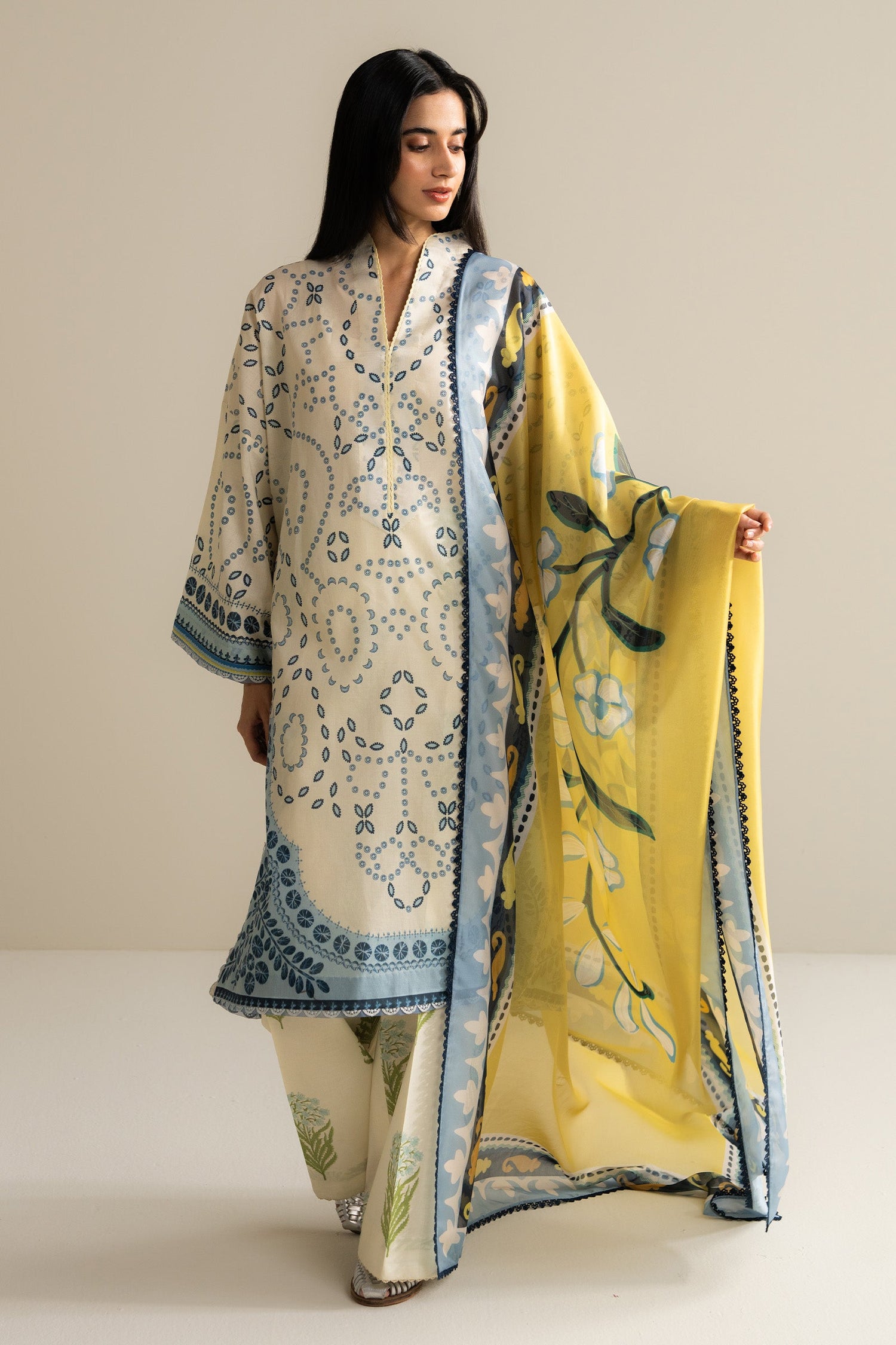 Zara Shahjahan 3 Piece Custom Stitched Suit - Off-White - LB30519