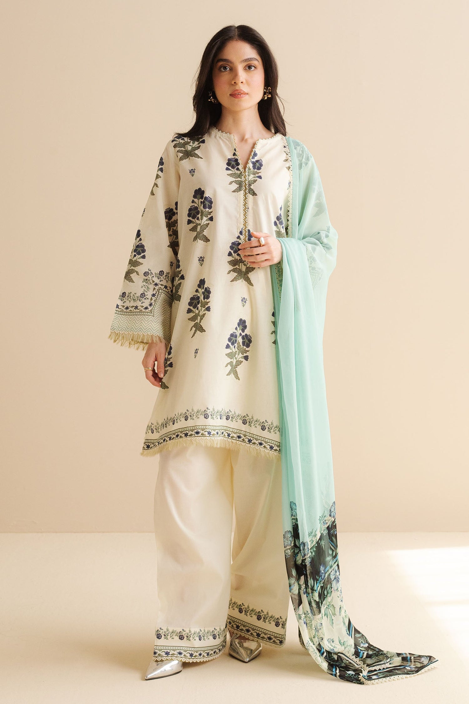 Zara Shahjahan 3 Piece Custom Stitched Suit - Off-White - LB30256