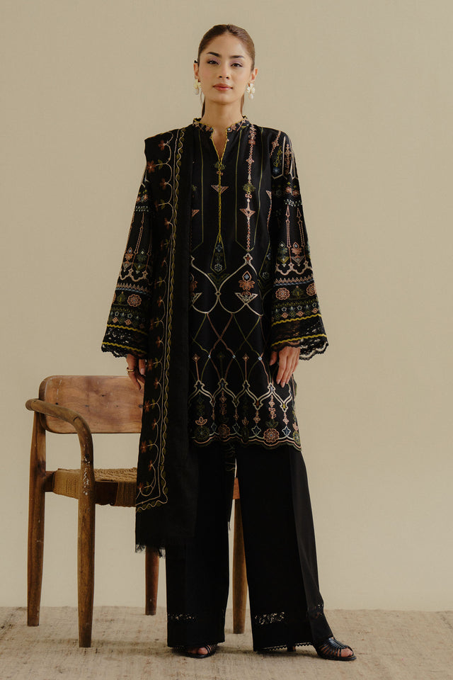 Zara Shahjahan 3 Piece Custom Stitched Suit - Black - LB30217