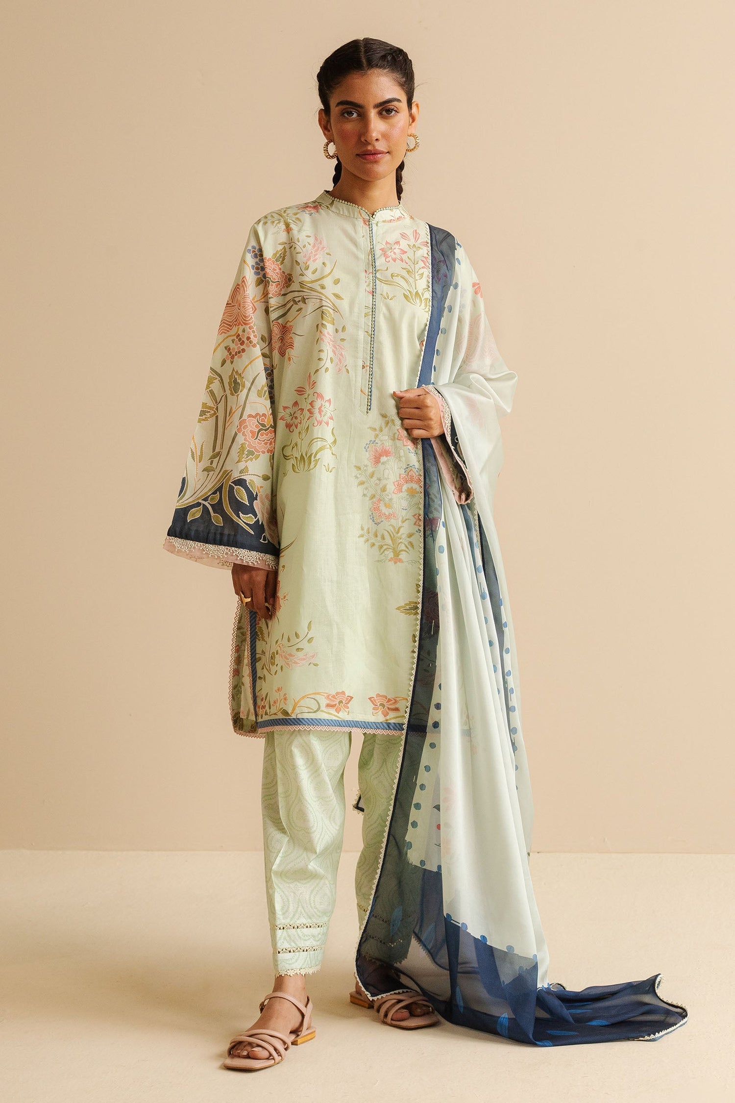 Zara Shahjahan 3 Piece Custom Stitched Suit - Green - LB30269