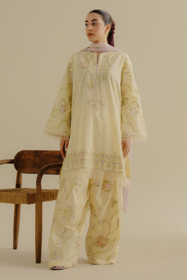 Zara Shahjahan 3 Piece Custom Stitched Suit - Yellow - LB30215