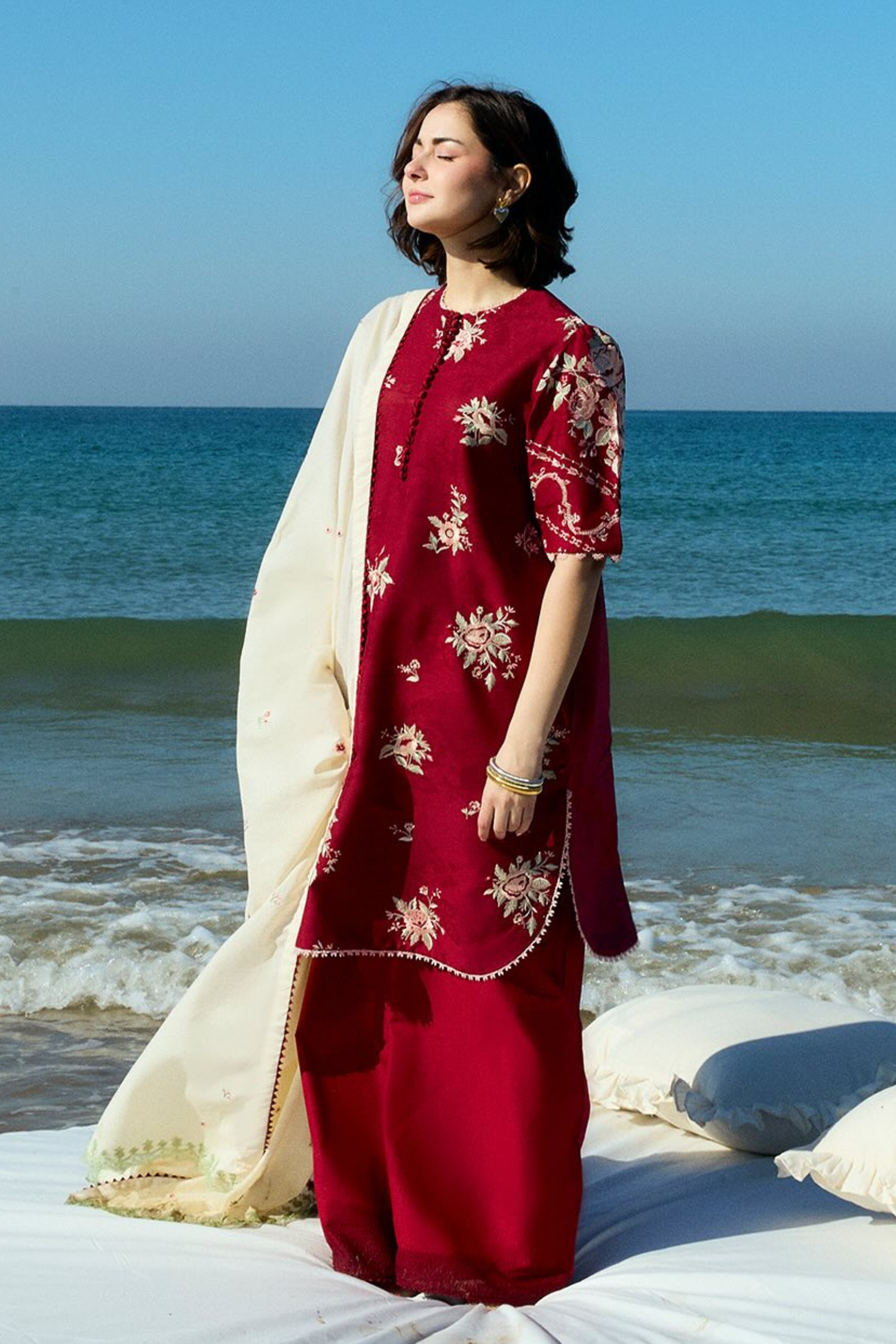 Zara Shahjahan 3 Piece Custom Stitched Suit - Red - LB29524