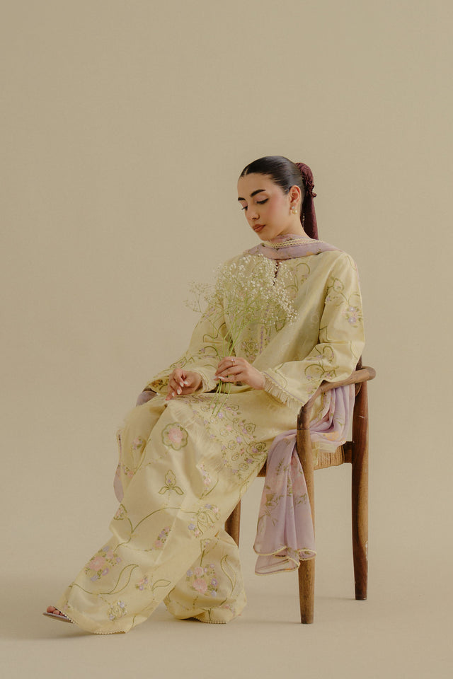 Zara Shahjahan 3 Piece Custom Stitched Suit - Yellow - LB30215
