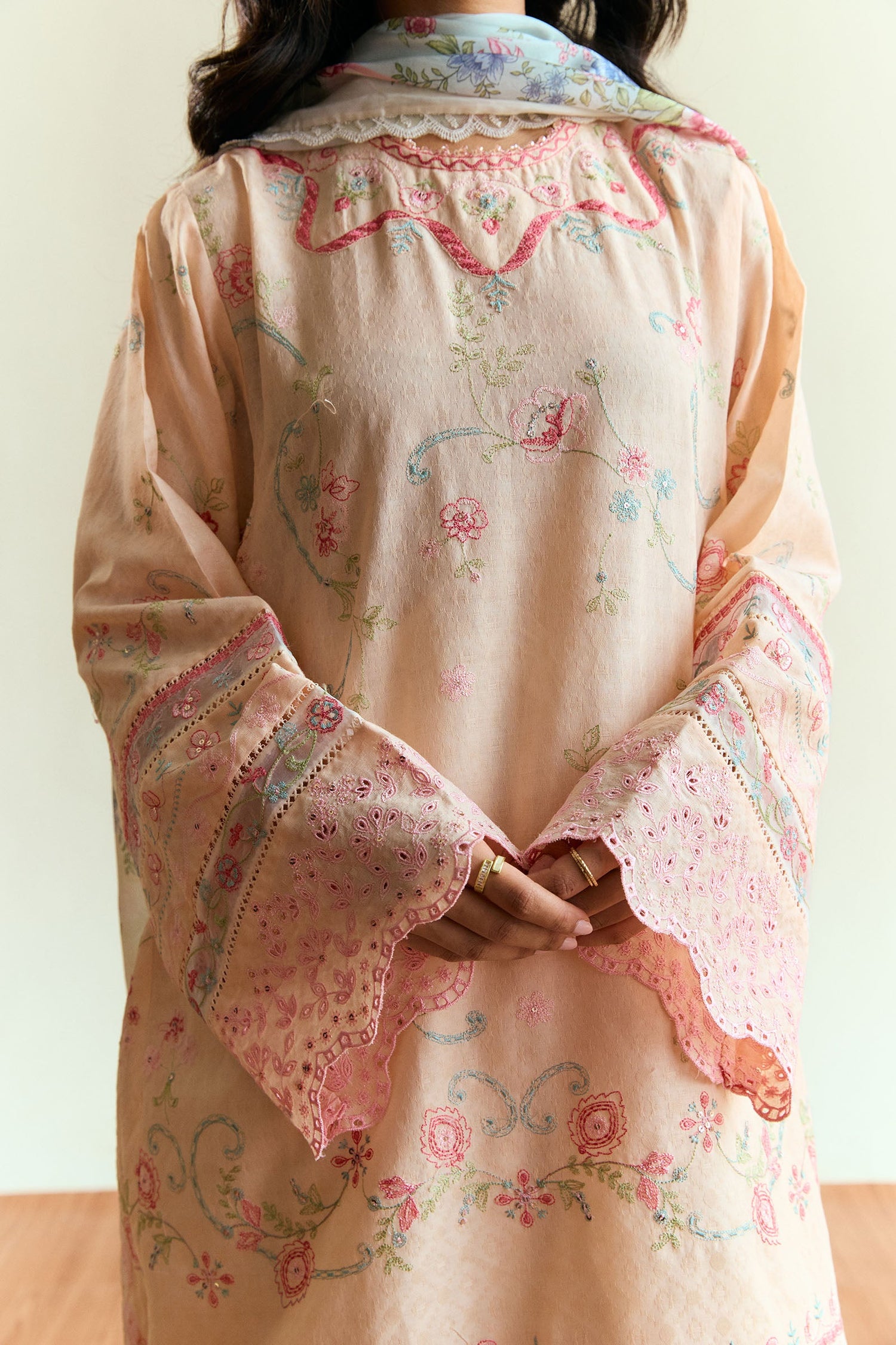 Zara Shahjahan 3 Piece Custom Stitched Suit - Beige - LB30414
