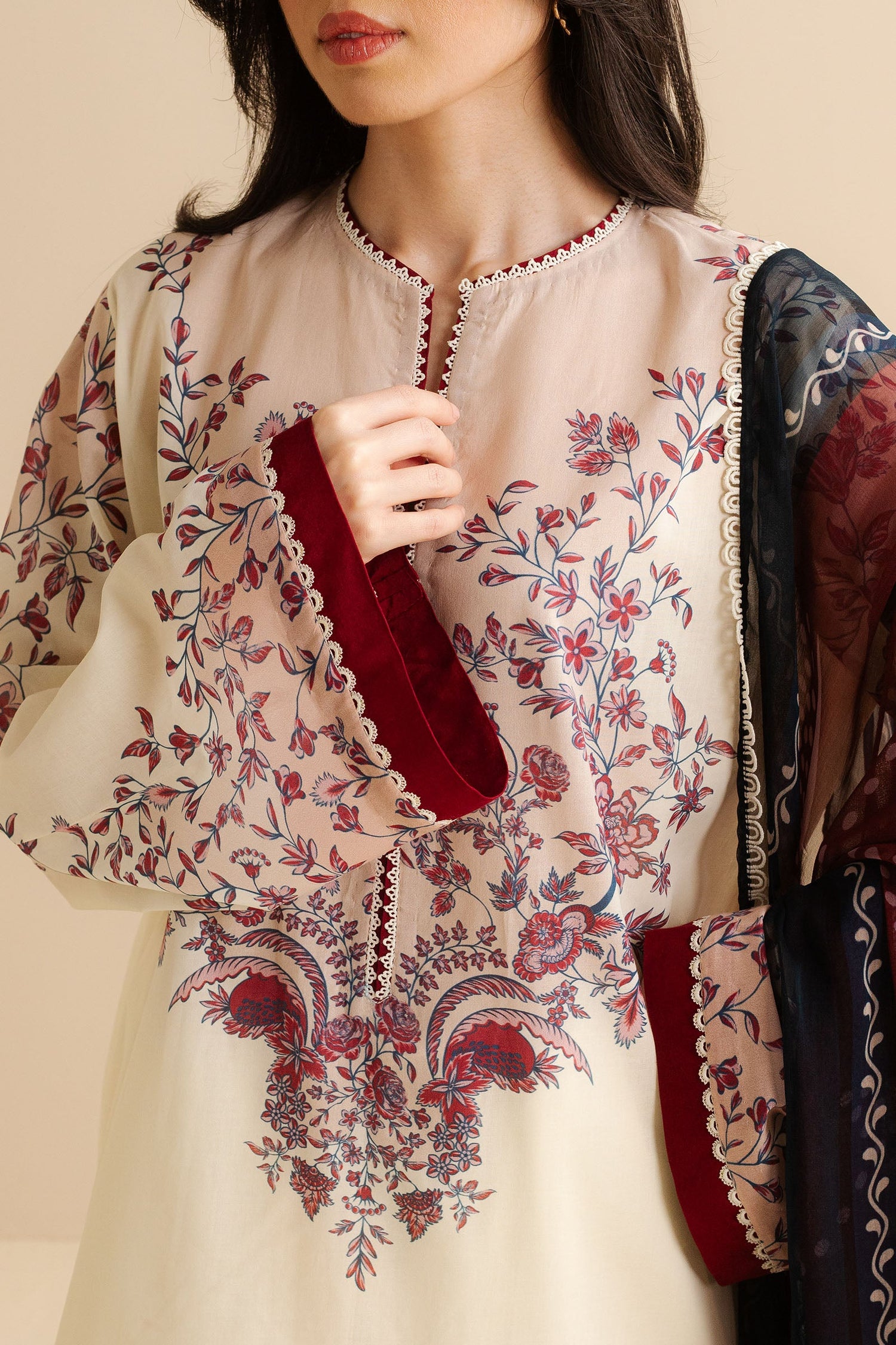 Zara Shahjahan 3 Piece Custom Stitched Suit - Off-White - LB30250