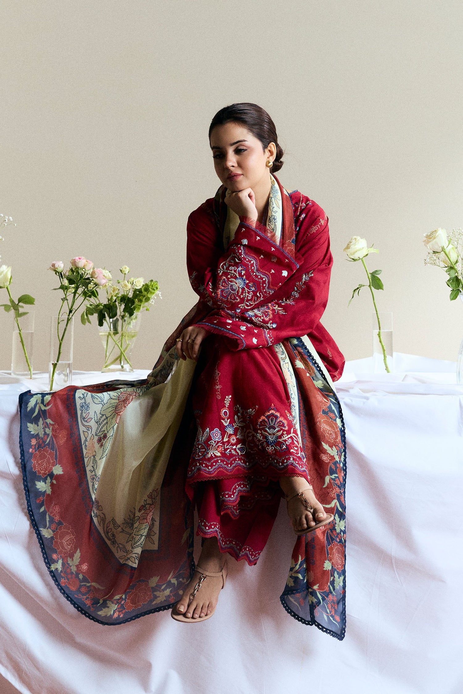 Zara Shahjahan 3 Piece Custom Stitched Suit - Red - LB30406