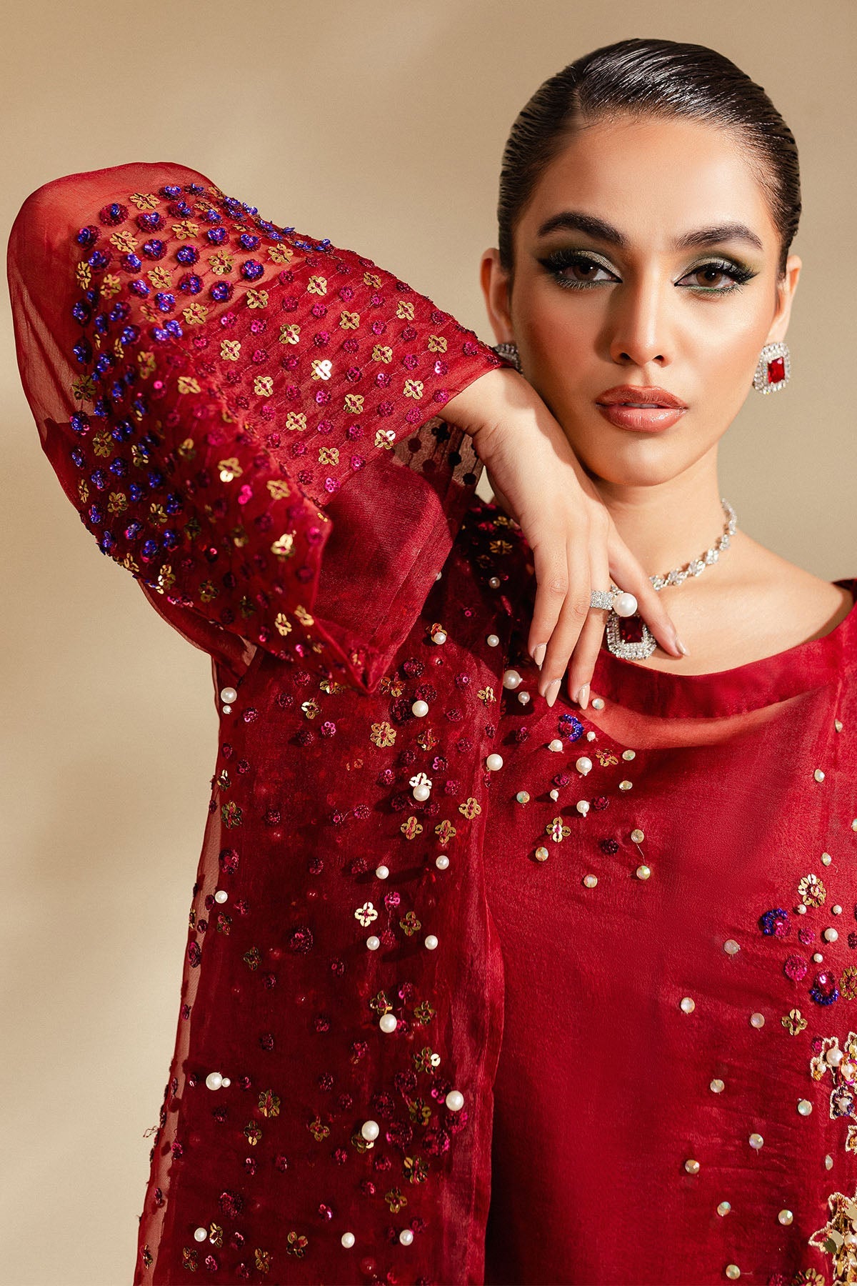 Nureh 3 Piece Pret Suit - Red - LB30032