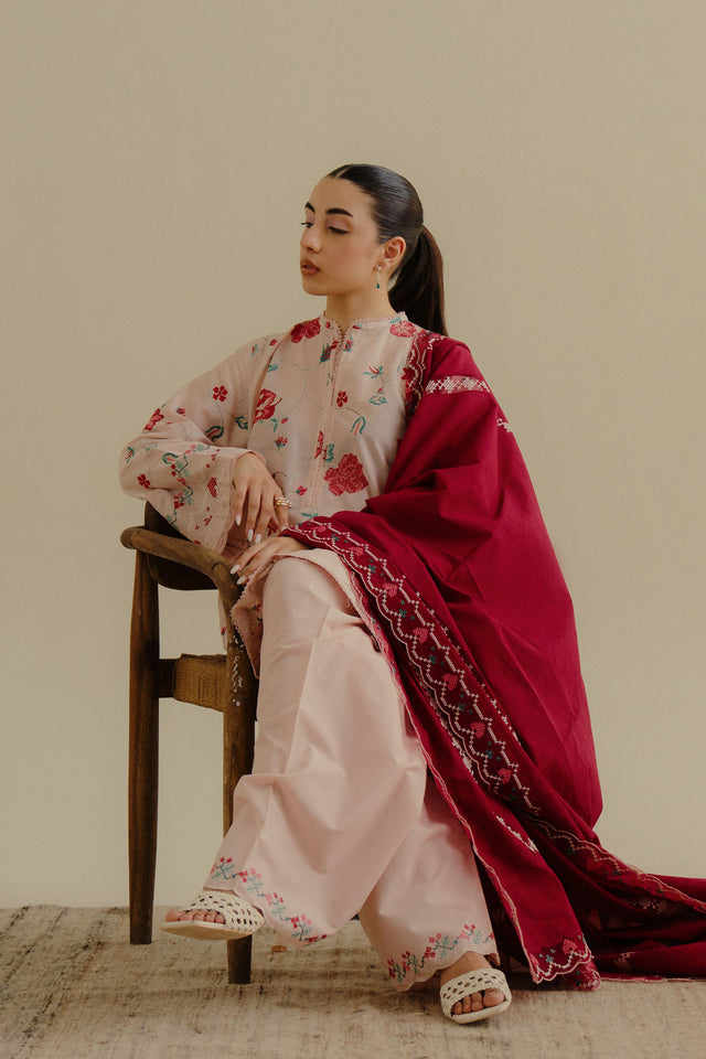 Zara Shahjahan 3 Piece Custom Stitched Suit - Pink - LB30222
