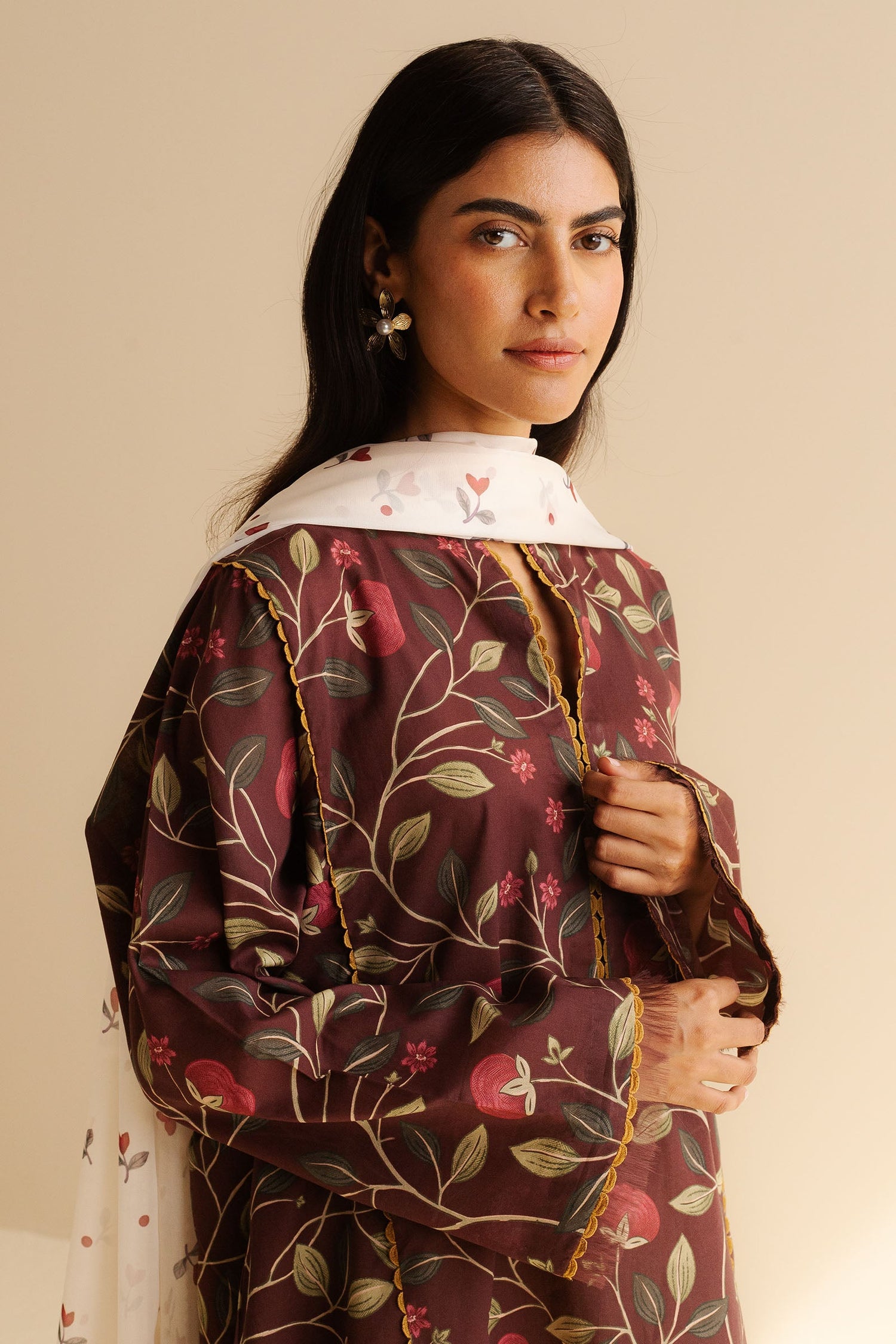 Zara Shahjahan 3 Piece Custom Stitched Suit - Brown - LB30252