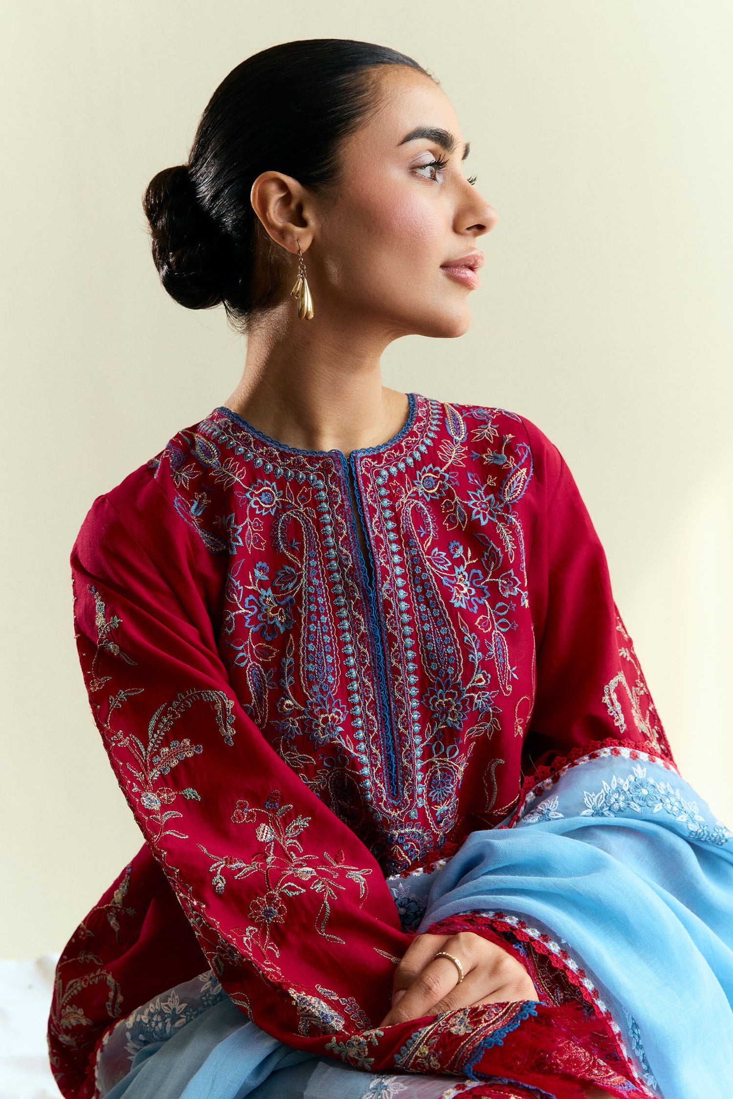Zara Shahjahan 3 Piece Custom Stitched Suit - Red - LB30411