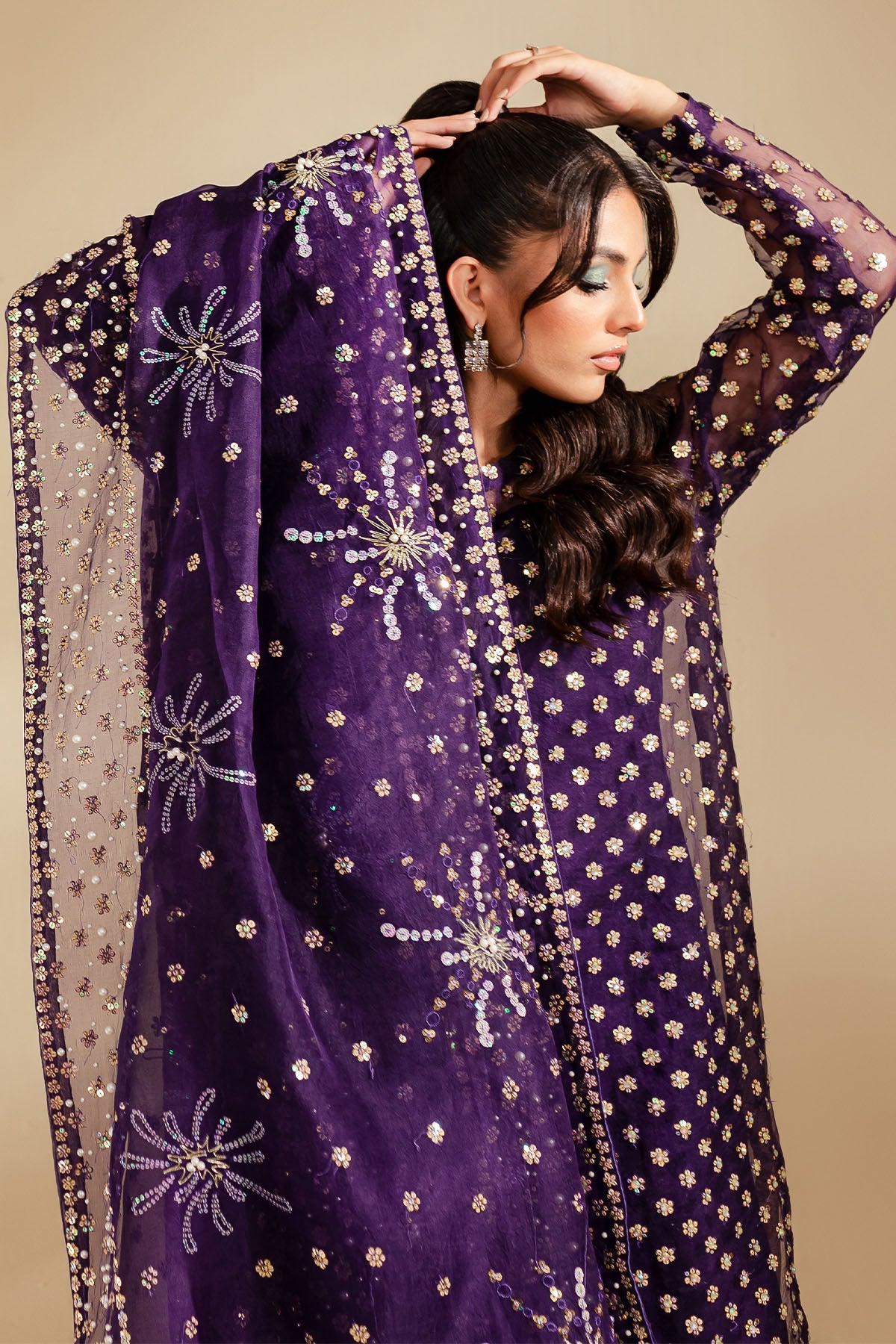Nureh 3 Piece Pret Suit - Purple - LB30034