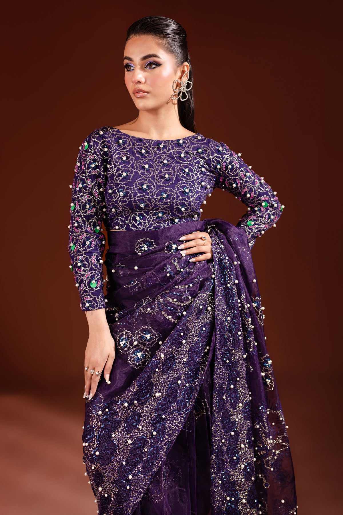 Nureh 3 Piece Pret Suit - Purple - LB30037