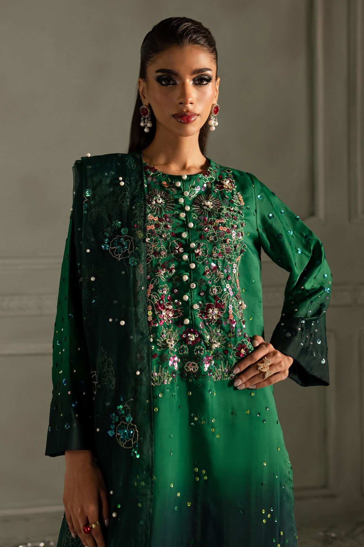 Nureh 3 Piece Pret Suit - Green - LB30033