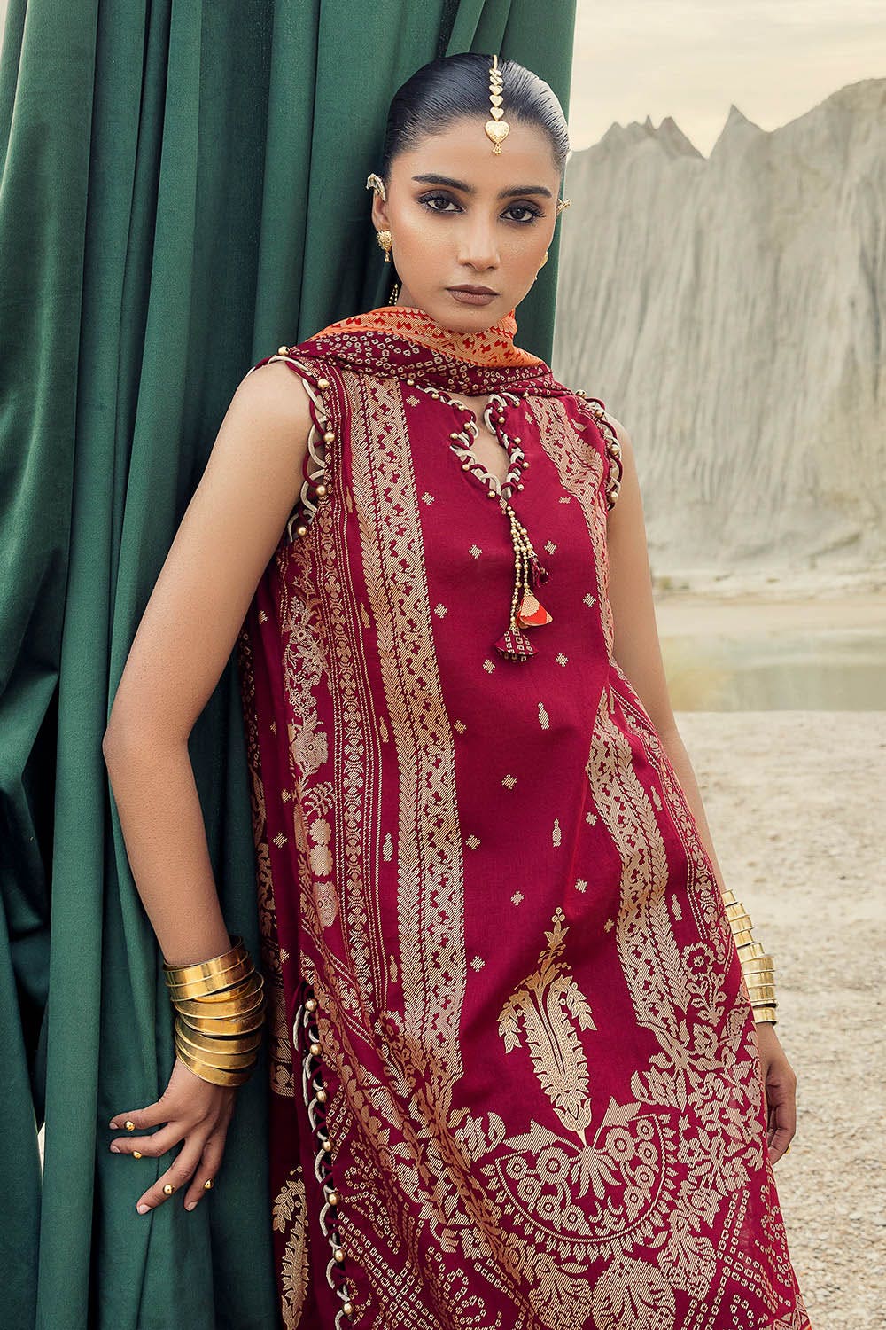 Gul Ahmed 3 Piece Custom Stitched Suit - Red - LB29875