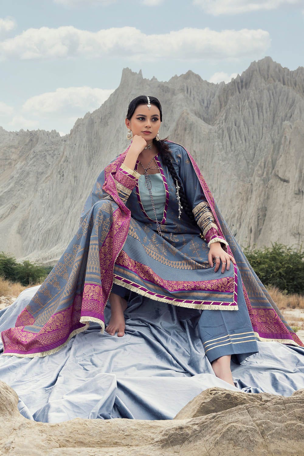 Gul Ahmed 3 Piece Custom Stitched Suit - Gray - LB29876