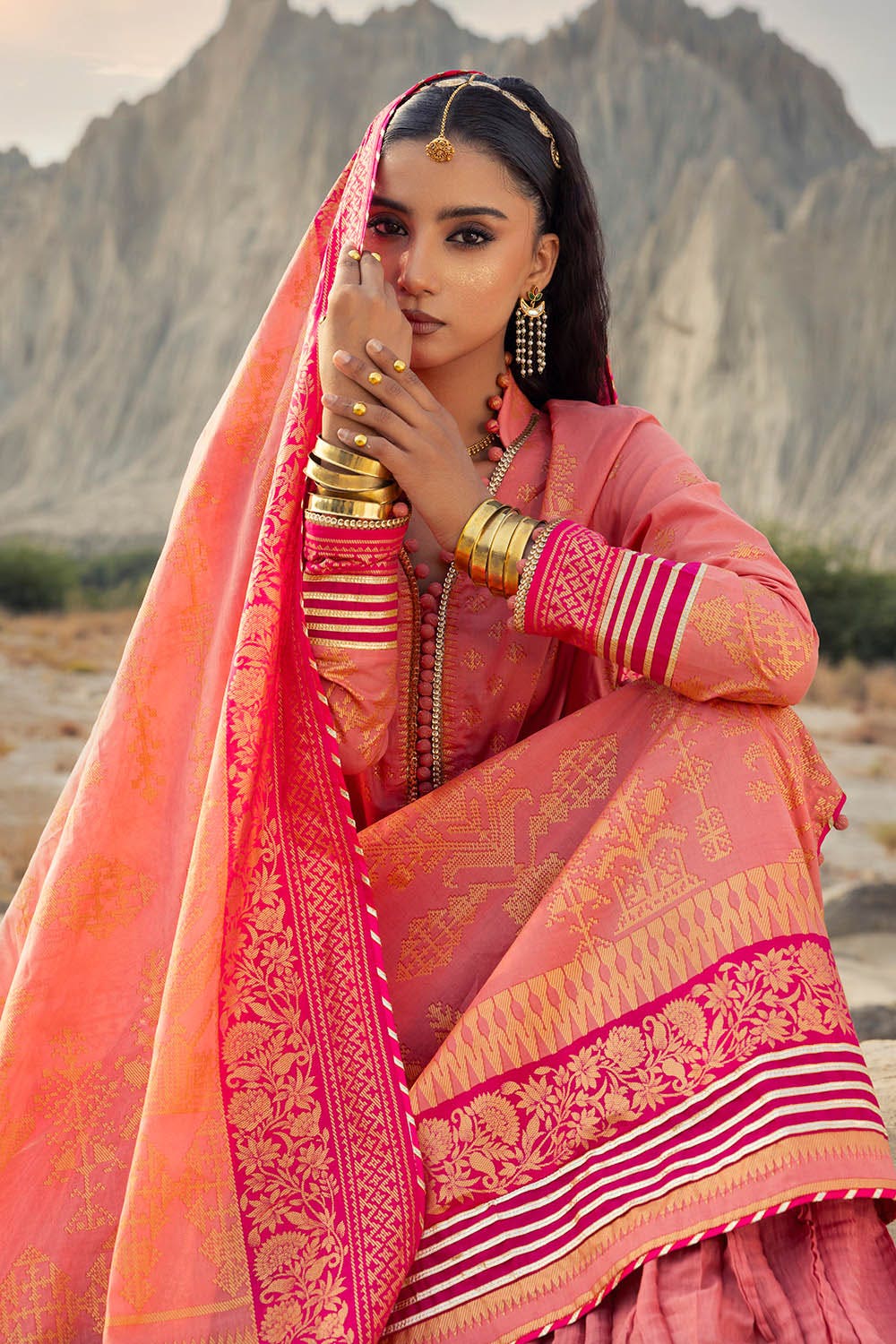 Gul Ahmed 3 Piece Custom Stitched Suit - Peach - LB29872