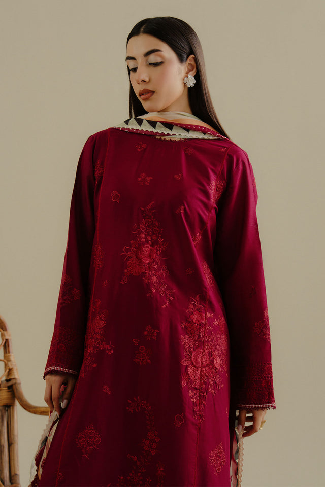Zara Shahjahan 3 Piece Custom Stitched Suit - Red - LB30230