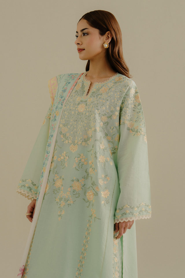 Zara Shahjahan 3 Piece Custom Stitched Suit - Green - LB30228