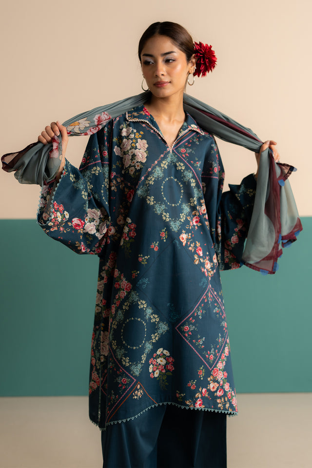 Zara Shahjahan 3 Piece Custom Stitched Suit - Blue - LB30587