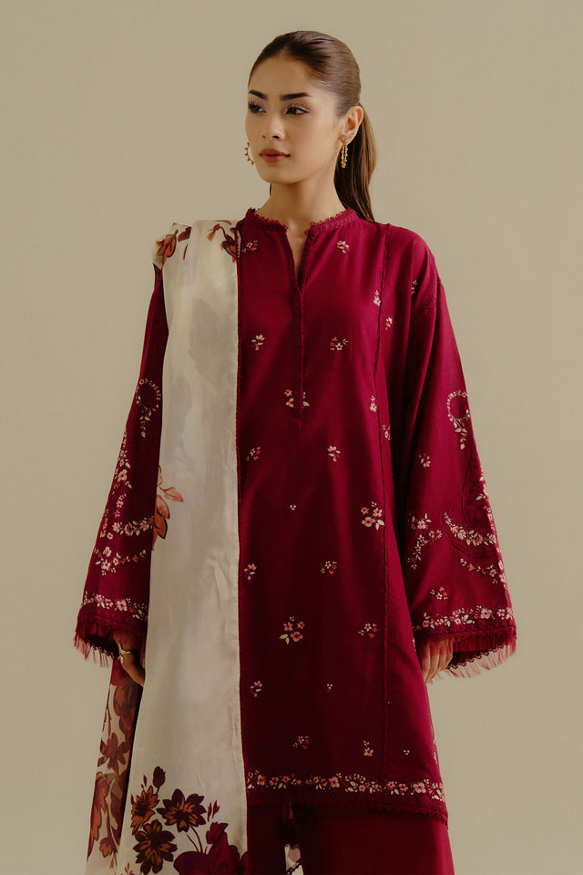 Zara Shahjahan 3 Piece Custom Stitched Suit - Red - LB30224