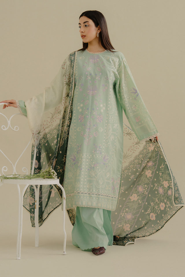 Zara Shahjahan 3 Piece Custom Stitched Suit - Green - LB30233