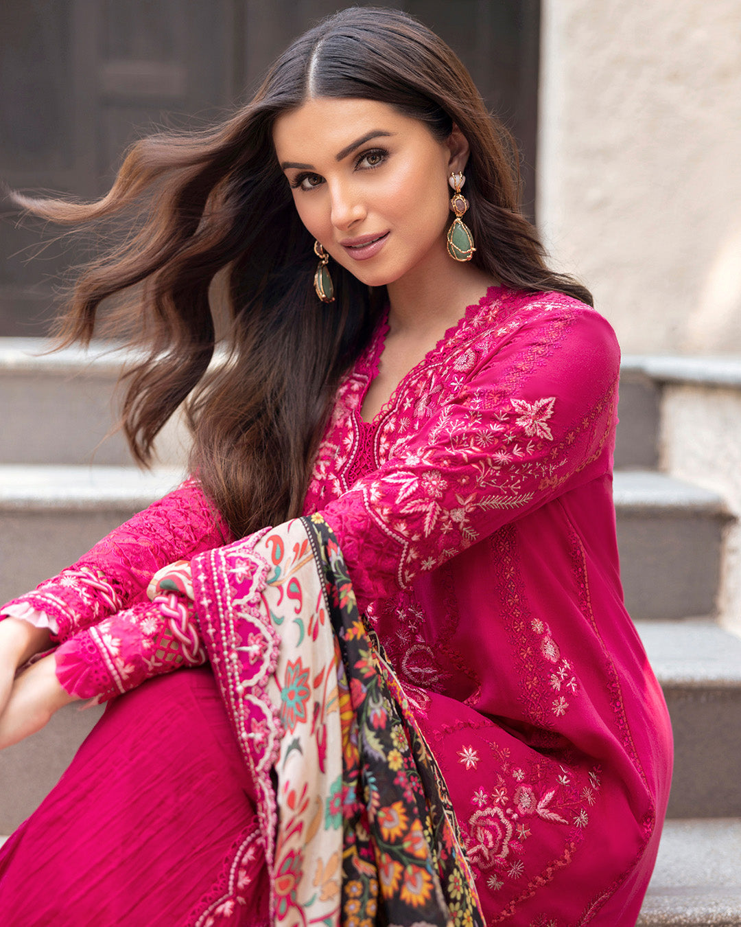 Faiza Saqlain 3 Piece Custom Stitched Suit - Pink - LB29706