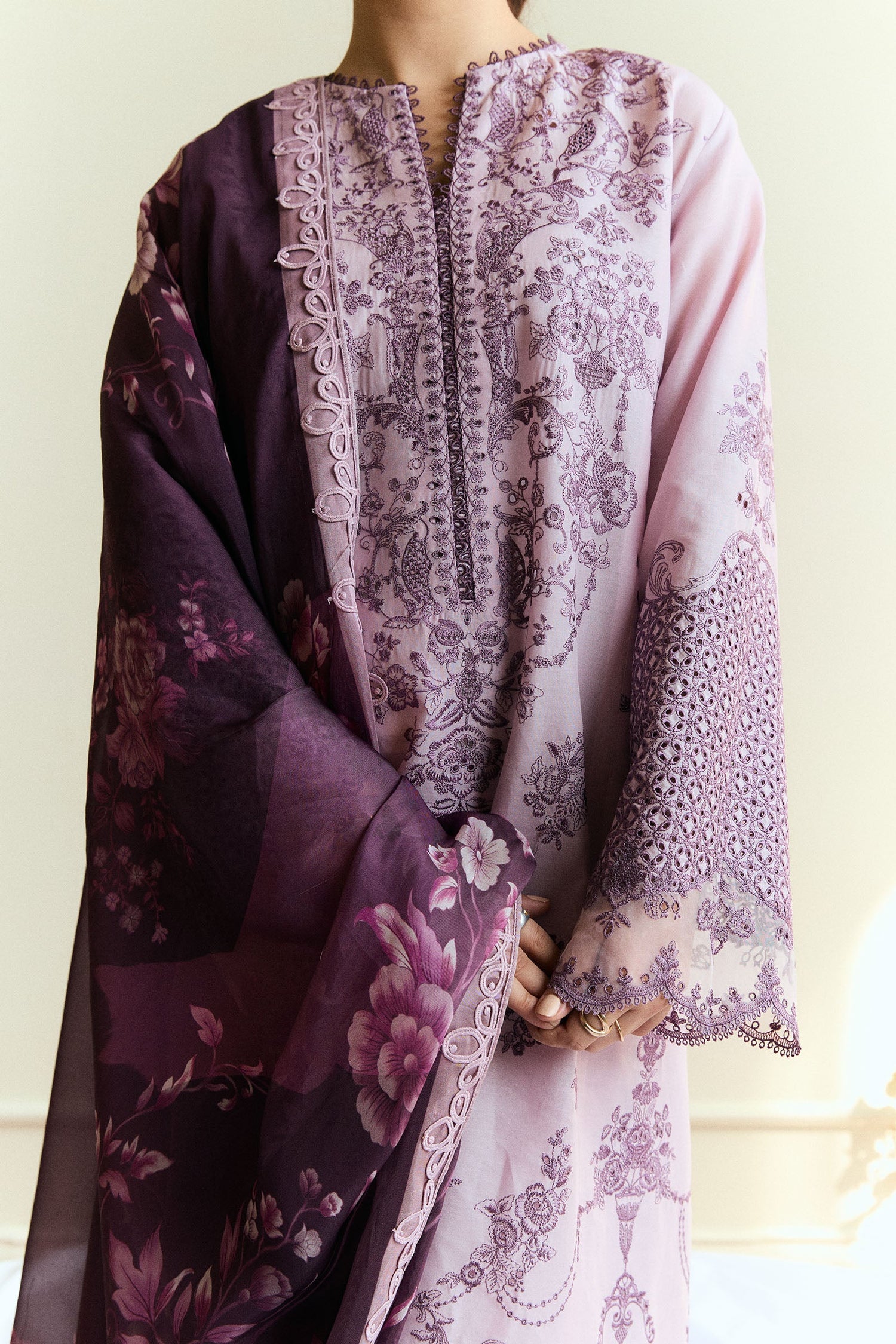Zara Shahjahan 3 Piece Custom Stitched Suit - Purple - LB30407