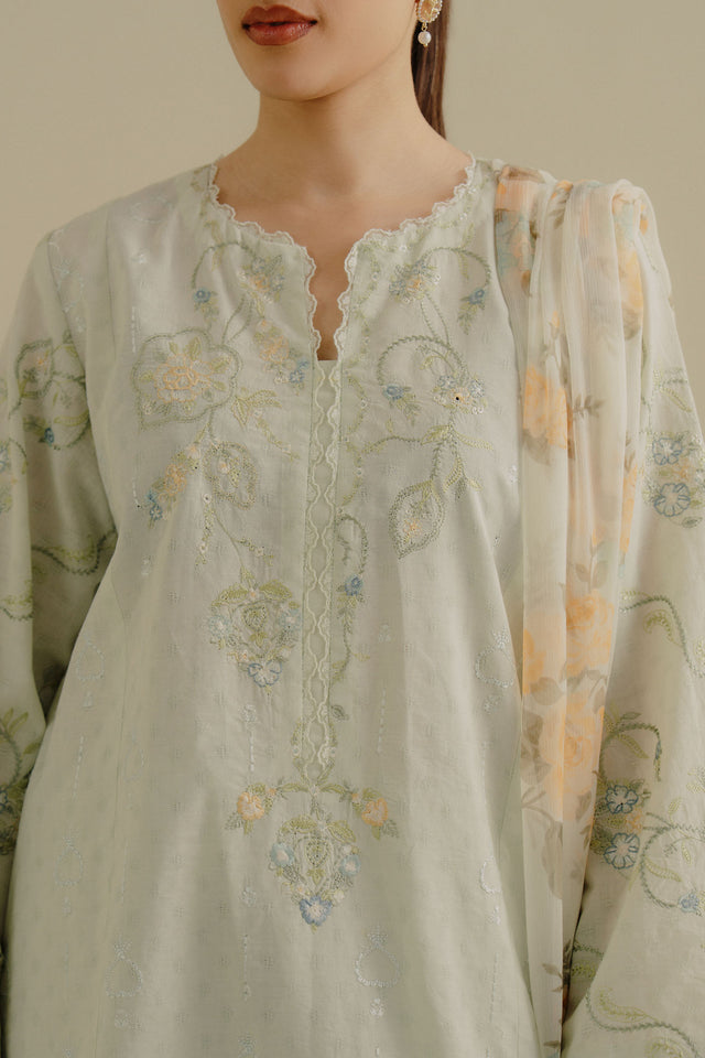 Zara Shahjahan 3 Piece Custom Stitched Suit - Green - LB30216