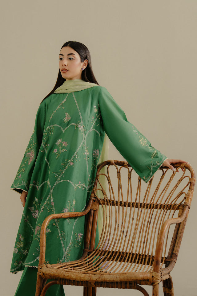Zara Shahjahan 3 Piece Custom Stitched Suit - Green - LB30226