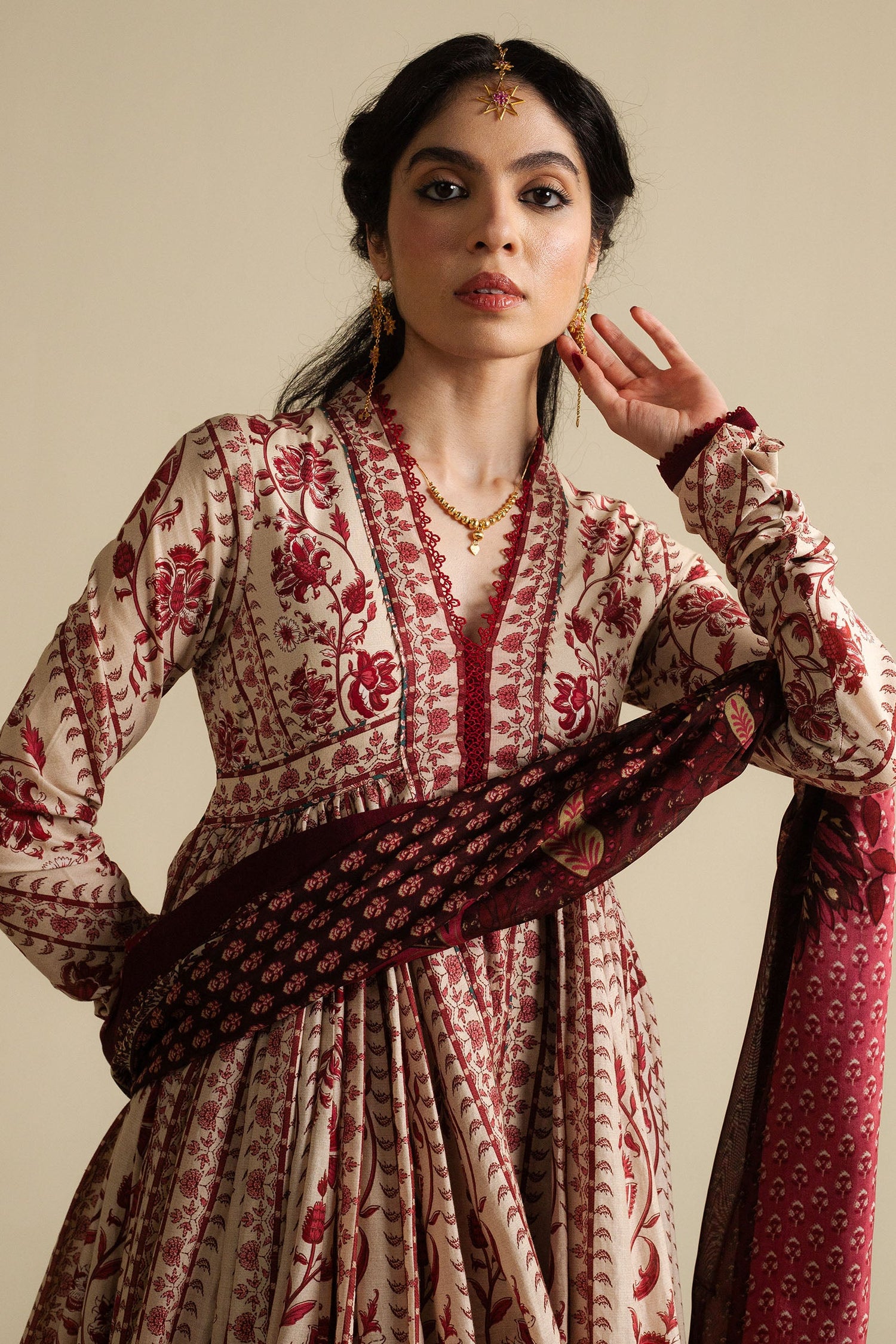 Zara Shahjahan 3 Piece Custom Stitched Suit - Beige - L100314