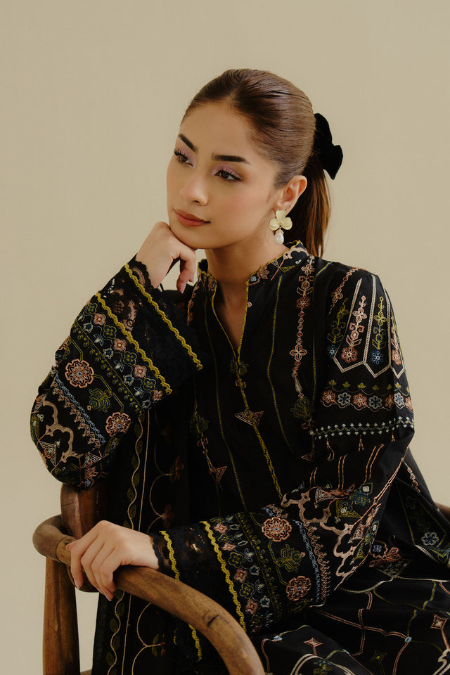 Zara Shahjahan 3 Piece Custom Stitched Suit - Black - LB30217