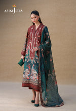 Asim Jofa 3 Piece Custom Stitched Suit - Maroon - LB31250