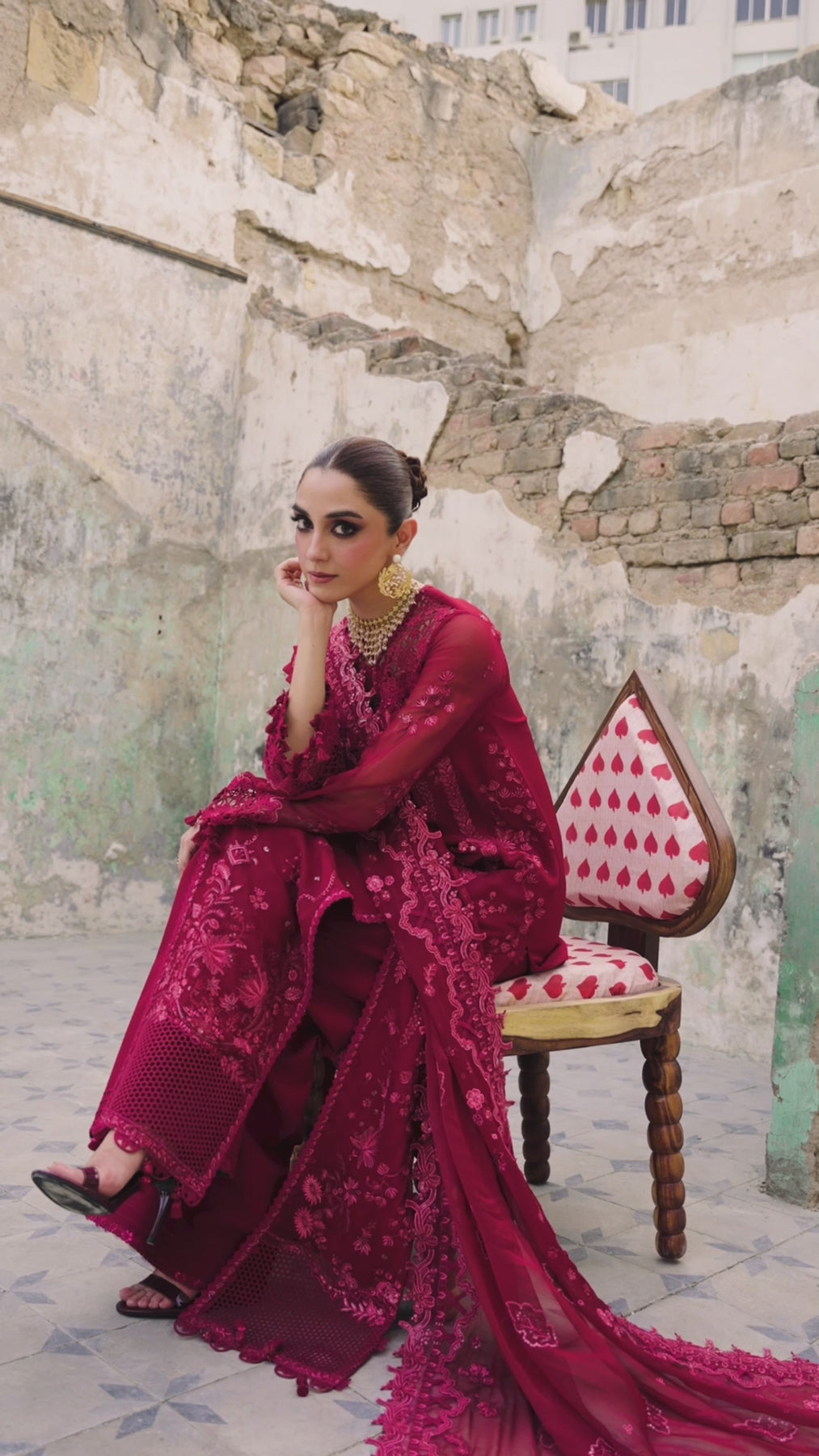 Qalamkar 3 Piece Custom Stitched Suit - Red- LB30933
