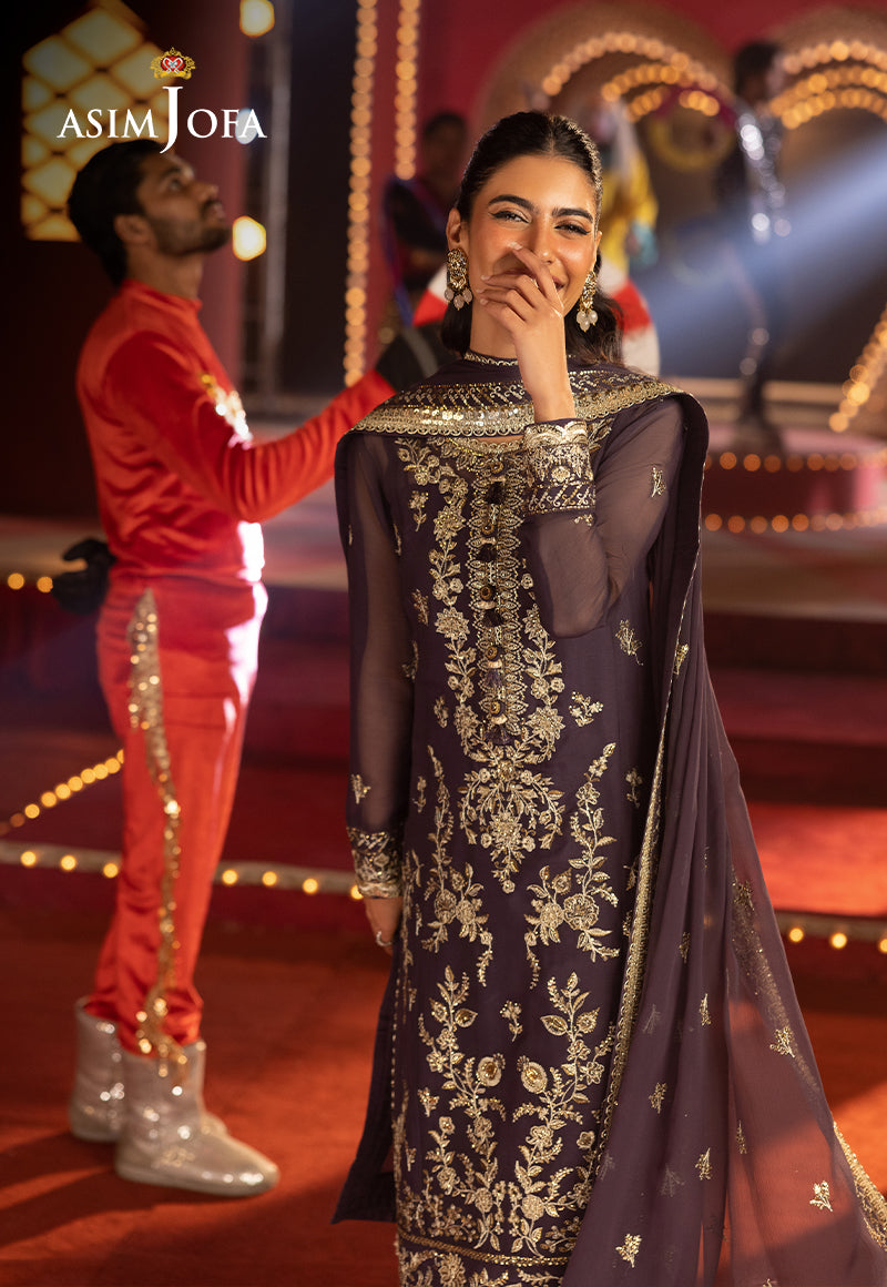 Asim Jofa 3 Piece Custom Stitched Suit - Purple - LB29831