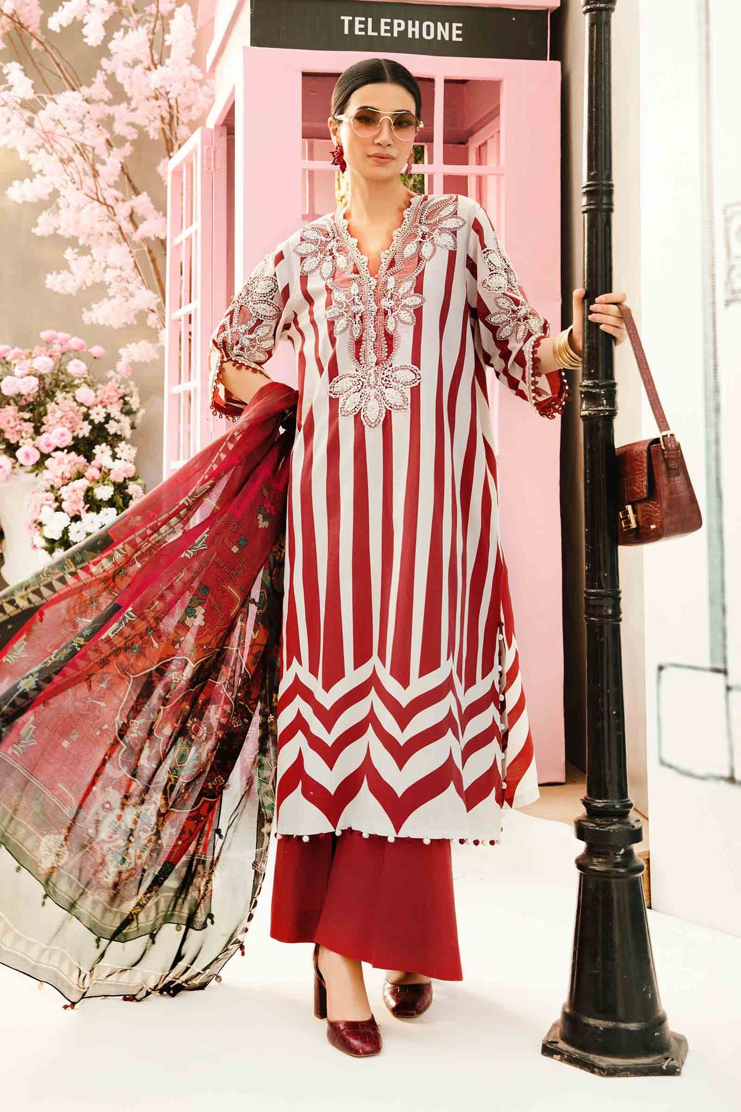 Maria.B 3 Piece Custom Stitched Suit - Red - LB30171