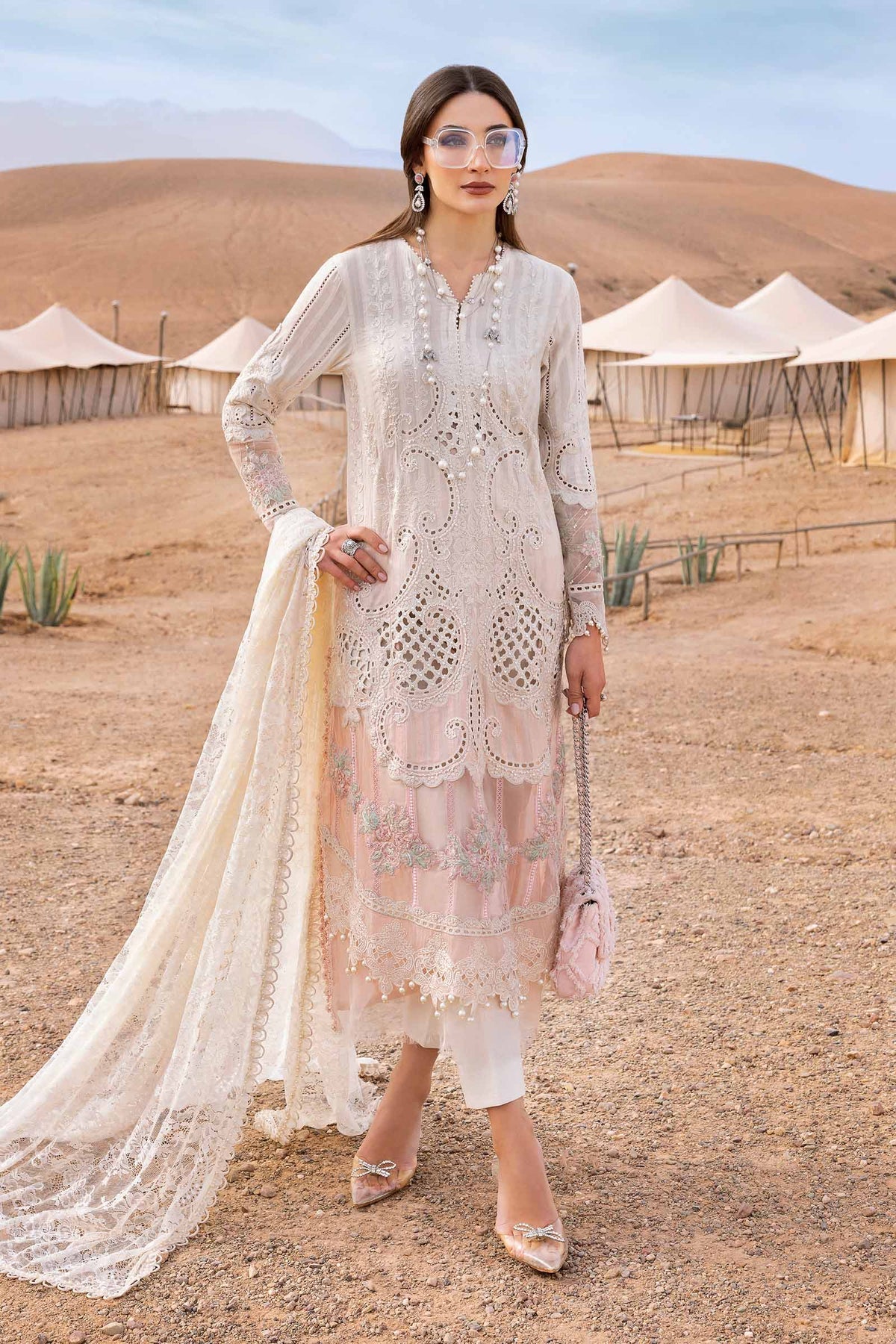 Maria.B 3 Piece Custom Stitched Suit - Off-White - LB29695