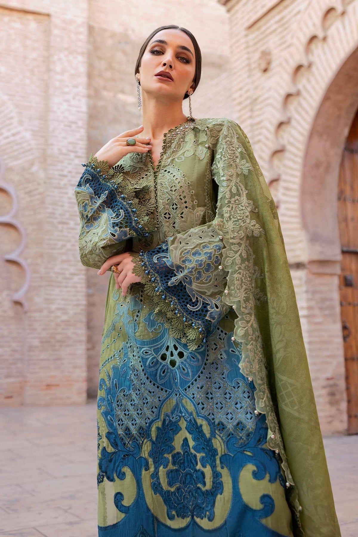Maria.B 3 Piece Custom Stitched Suit - Green - LB29666